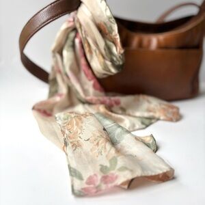 Vintage Earth Tone Pastel Feminine Cottagecore Floral Satin Feel Neck Scarf‎